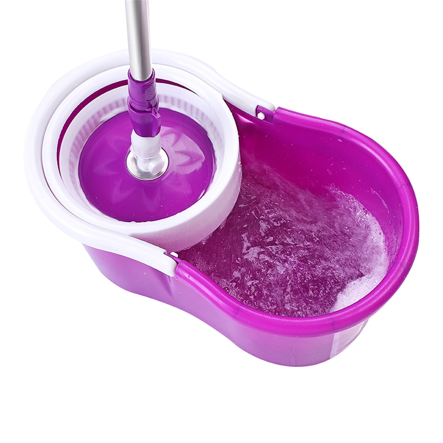 Kepooman 360-Degree Rotary Head Ultra Slim Microfiber Mop, Spin Mop and Bucket System with Stackable Bucket and 2 Machine Washable Microfiber Mop Heads, Purple