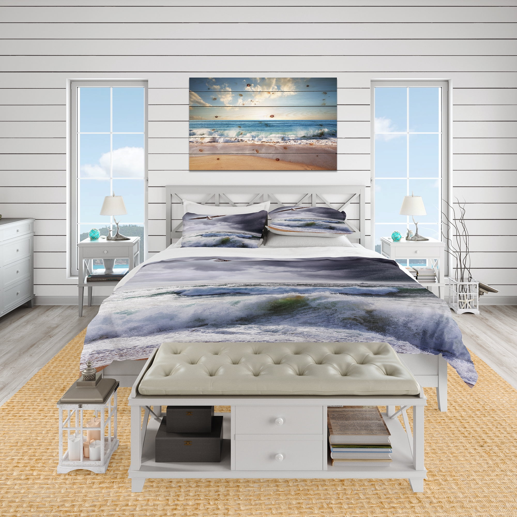 Designart 'Large Seagull Over Stormy Waves' Coastal Duvet Cover Set