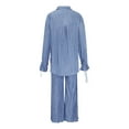 thumbnail image 6 of ShomPort 2 Piece Sets for Women Lounge Matching Sets Buttons down Long Sleeve Blouses Wide Leg Long Pants Sets (Blue 50), 6 of 7
