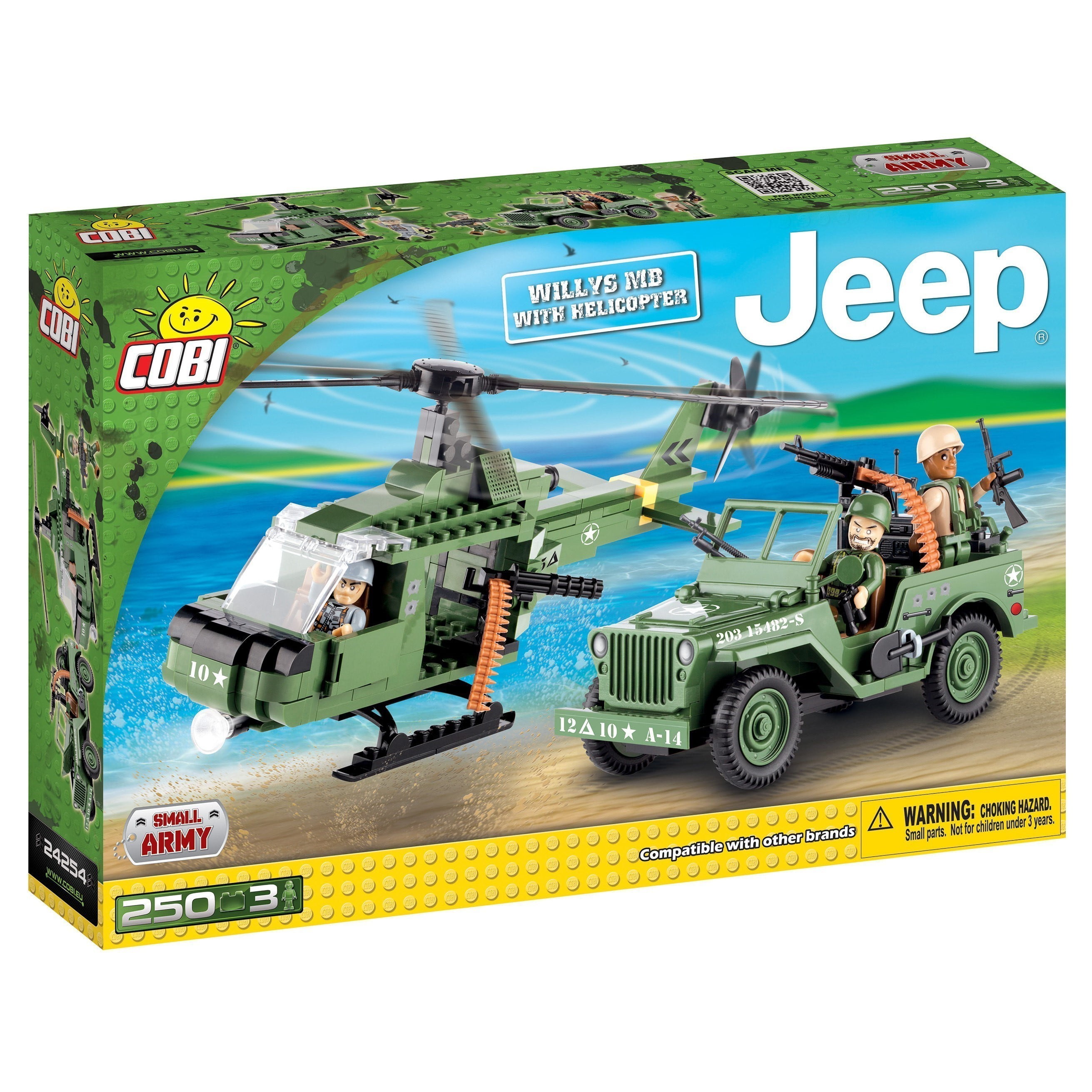 Cobi Army / Military Building Set Bricks Willys MB Jeep With Helicopter 