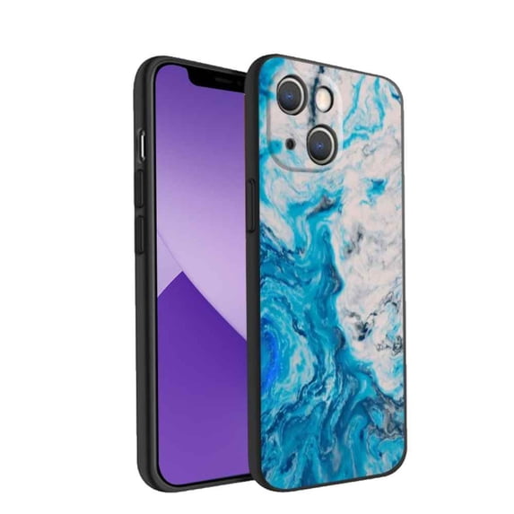 Compatible with iPhone 14 Phone Case, Blue Marble 45 Case Men Women, Flexible Silicone Shockproof Case for iPhone 14