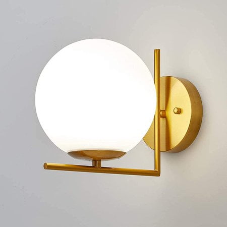 

7.87 H 1-Light Gold Metal Wall Sconce with White Shade Postmodern Style Wall Lamp