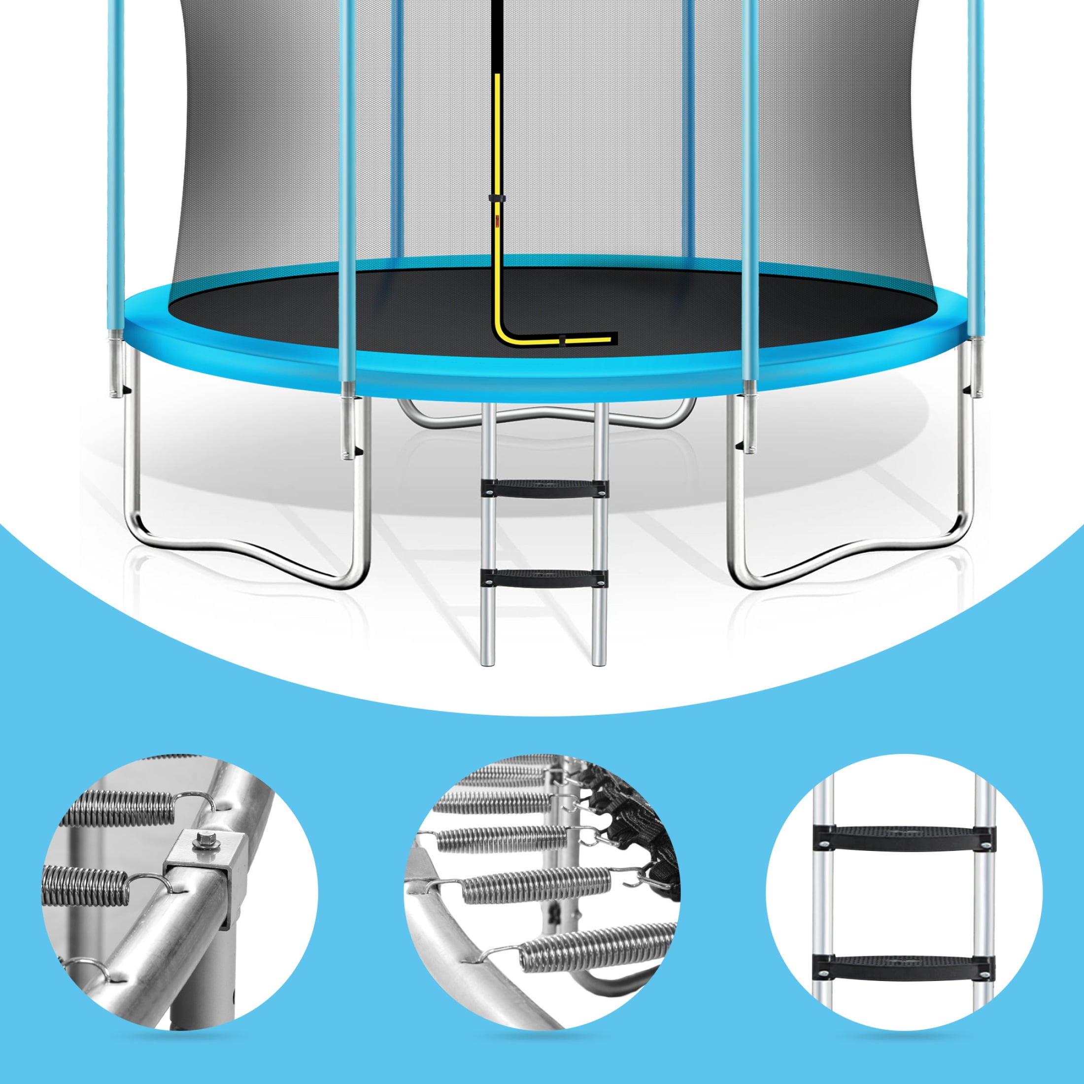 Noble House 8FT Outdoor Trampoline for Kids with Safety Enclosure Net, Basketball Hoop & Ladder, Blue