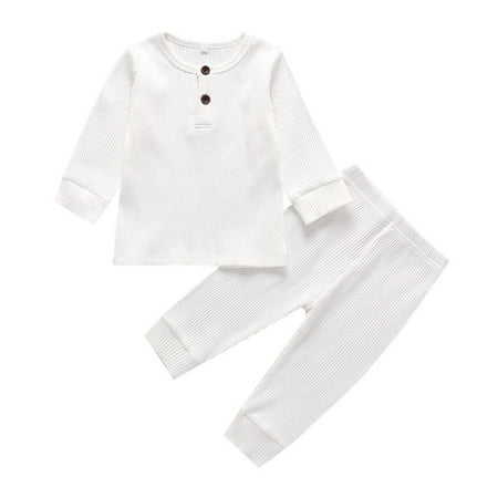 

Honeeladyy Kids Baby Toddler Clothes Toddler Baby Boys Girls Fashion Long Sleeve Round-Neck Solid Tops+Pants Outfits White 18-24 Months Savings