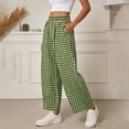 thumbnail image 5 of GUACER Womens Gingham Check Wide Leg Pants Elastic Waist Drawstring Casual Lounge Trousers Pockets, 5 of 6