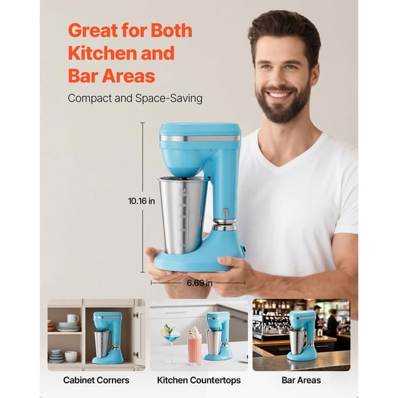 Milkshake Blender Machine,100W Dual-Speed Drink Mixer with Stainless Steel Cup,for Home Kitchen,Bar,Cafe&Smoothie Making