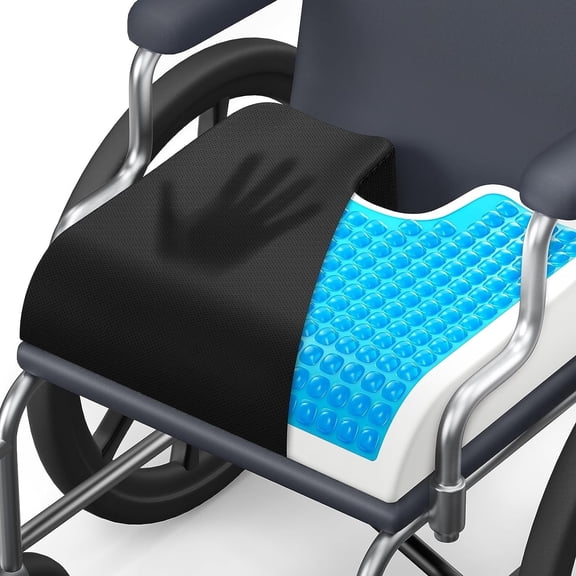 Gel Wheelchair Seat Cushion, Relieve Sciatica, Back, Coccyx, Pressure Sore and Ulcer Pain, Refreshing Ergonomic Chair Cushion with Waterproof Silk Fabric, Anti-Slip Cover, Removable Strap