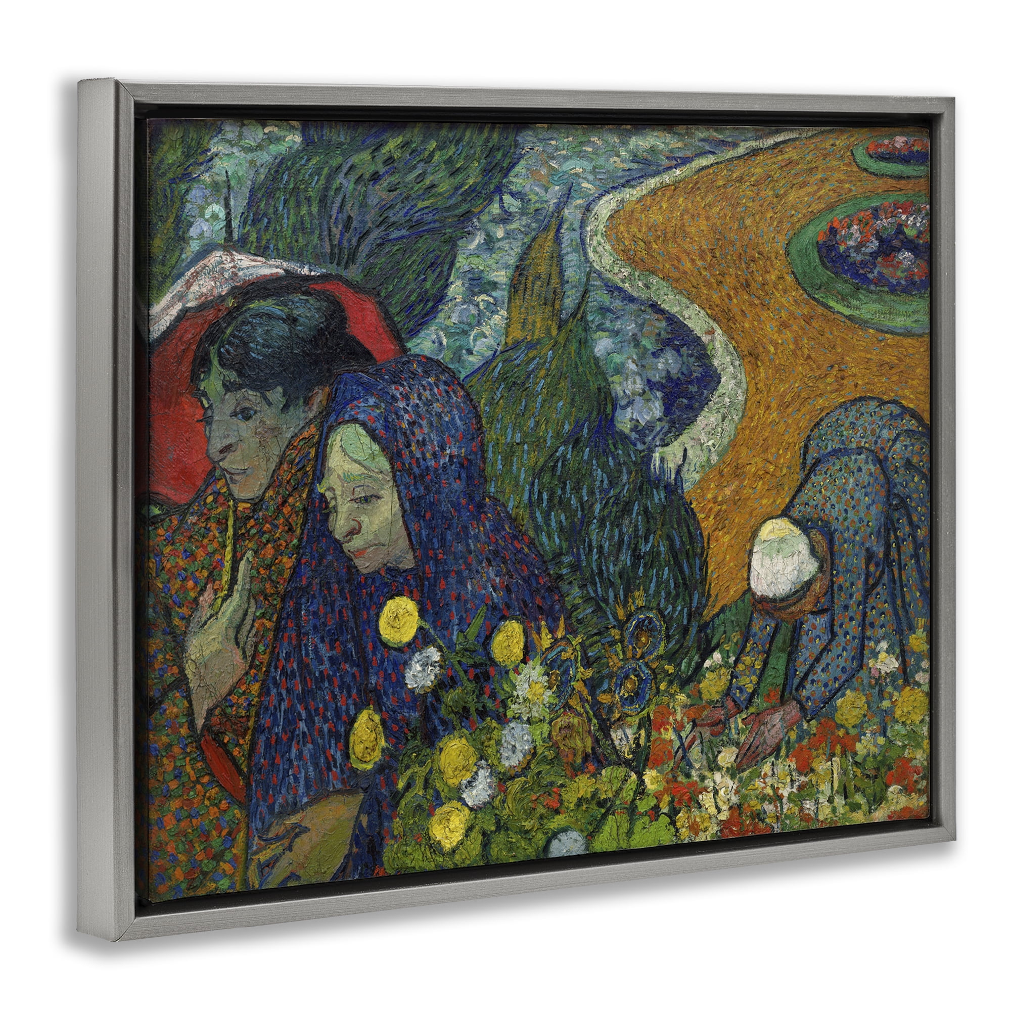 Stupell Industries Van Gogh Memory of Garden at Etten People Painting Gray Floater Framed Canvas Art Print Wall Art, 21 x 17