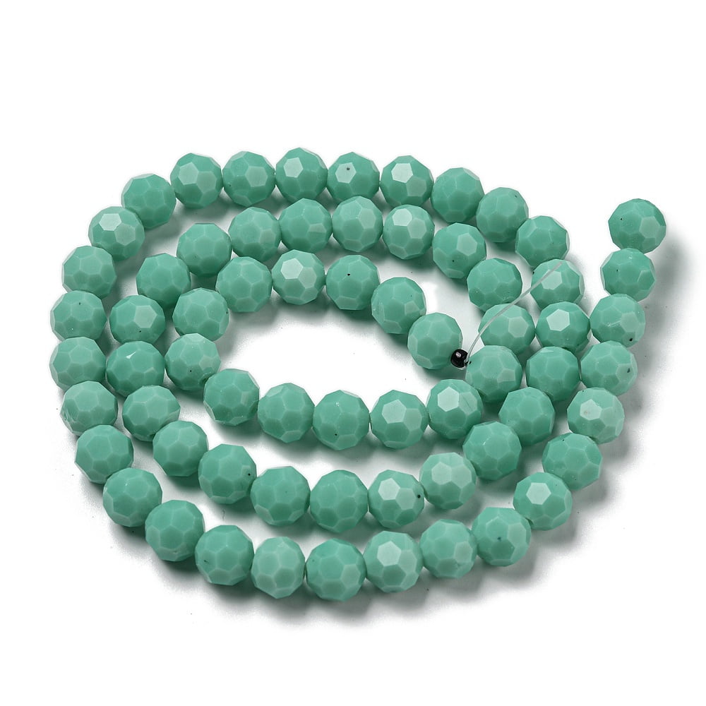 Opaque Glass Beads Stands Faceted(32 Facets) Round Medium Sea Green 10mm Hole: 1.8mm 66~68pcs/strand 24.02''~24.13''(61~61.3cm)