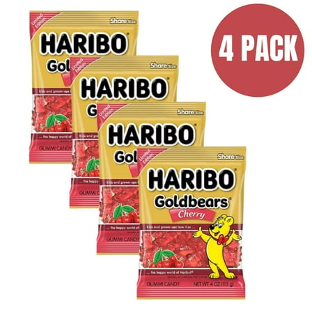 Haribo Goldbears Cherry Gummy Candy, 4 oz Bags (Pack of 4) – Juicy Cherry Flavor, Soft & Chewy Gummy Treats for Everyone