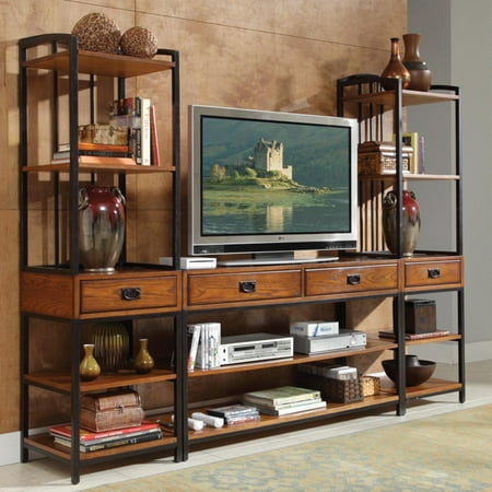 Home Styles Modern Craftsman Distressed Oak 3-Piece Entertainment Center