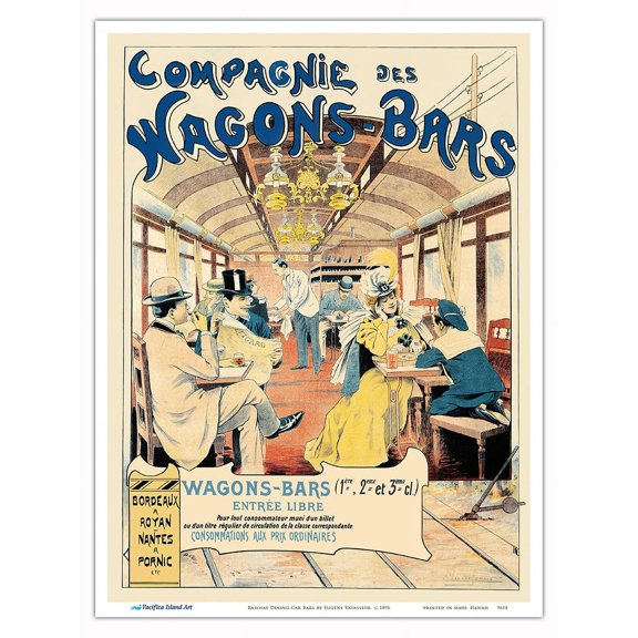 Railway Dining Car Bars (Compagnie des Wagons-Bars) - Vintage Railroad Travel Poster by Eugène Vavasseur c.1896 - Master Art Print (Unframed) 9in x 12in