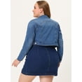 thumbnail image 4 of Women Plus Size Button Closed Cropped Denim Jacket Denim Blue 3X, 4 of 5