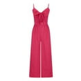 thumbnail image 7 of Usmixi Womens Jumpsuits Evening Party Sexy Cut-out Tie Front Pocket Spaghetti Strap Long Jumpsuits Trendy Solid V-Neck Sleeveless Maxi Summer Rompers Hot Pink s, 7 of 7