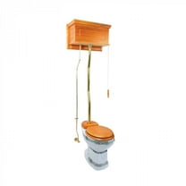 Renovators Supply High Tank Pull Chain Toilet w/Light Oak Wooden Raised Front Panel High Tank 59" to 74" Adjustable Height Brass Z Pipe and Elongated Toilet Bowl