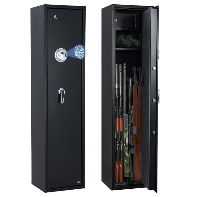 EDTara Biometric & Digital Rifle Gun Safe, 5-6 Capacity Security Cabinet with Adjustable Rifle Rack and Removable Shelf for Home or Office
