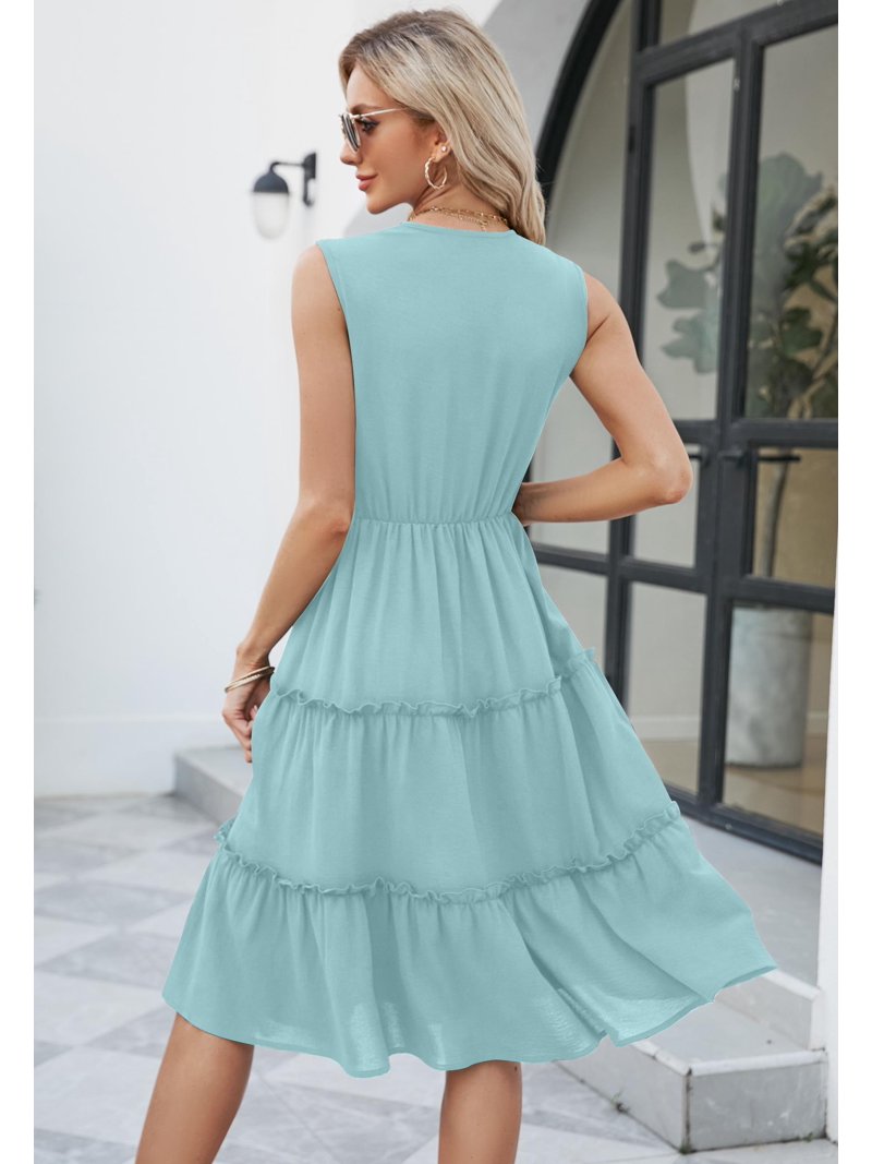 Womens Summer Dresses 2024 Sleeveless V Neck Midi Dress Fashion Casual Fit Elegant Boho Beach Vacation Sundress (Red,XX-Large)