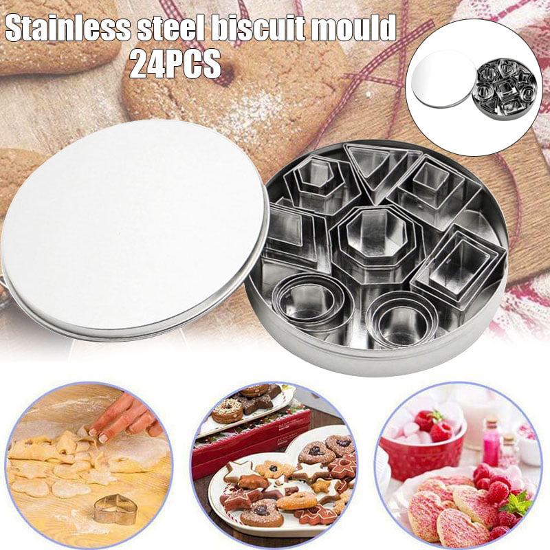 24Pcs Biscuit Cutters Cookie Cutter Stainless Steel Baking Pastry Slicers Mold 