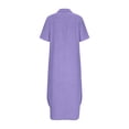 thumbnail image 4 of Robe en Lin à Col pour Femmes Manches Courtes Boutonnée Été 2026 Robes Décontractées Couleur Unie Col Rabattu Midi Robe d'Été Coupe Décontractée, 4 of 8