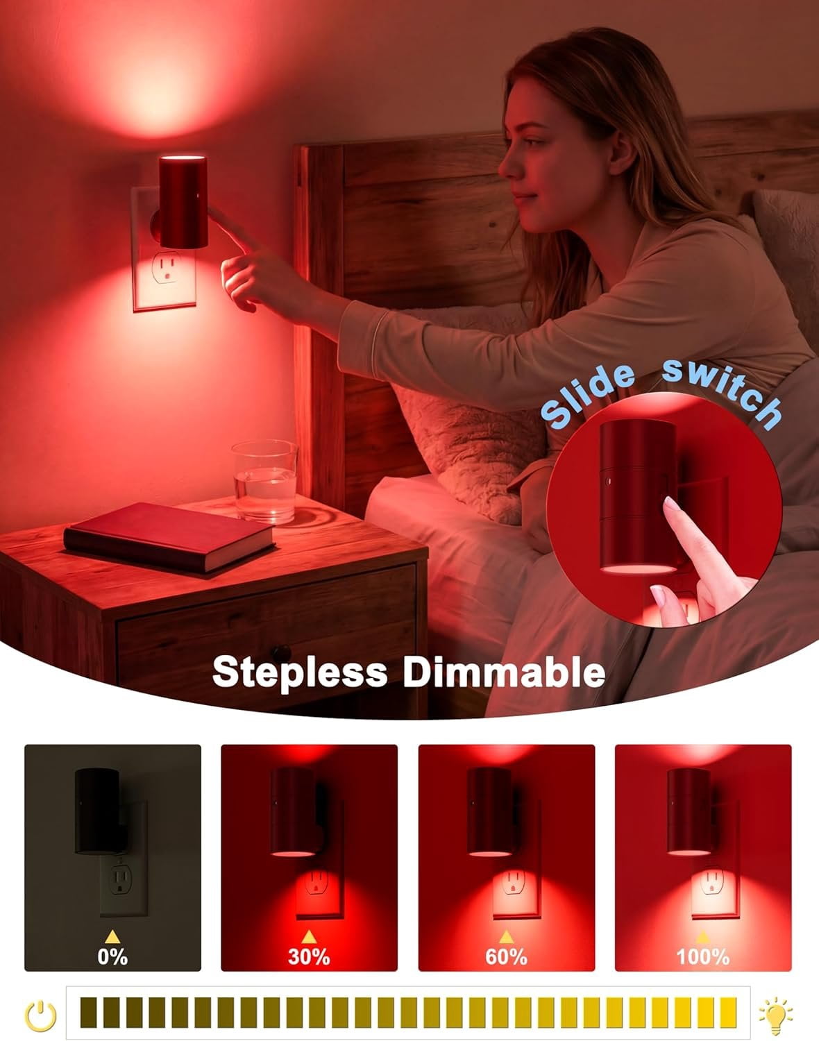 Red Night Light Plug into Wall, LED Night Lights with Light Sensor, Sleep Aid Red, Dimmable Night Light for Christmas, Holiday Decor, Hallway, Bedroom, 2 Pack