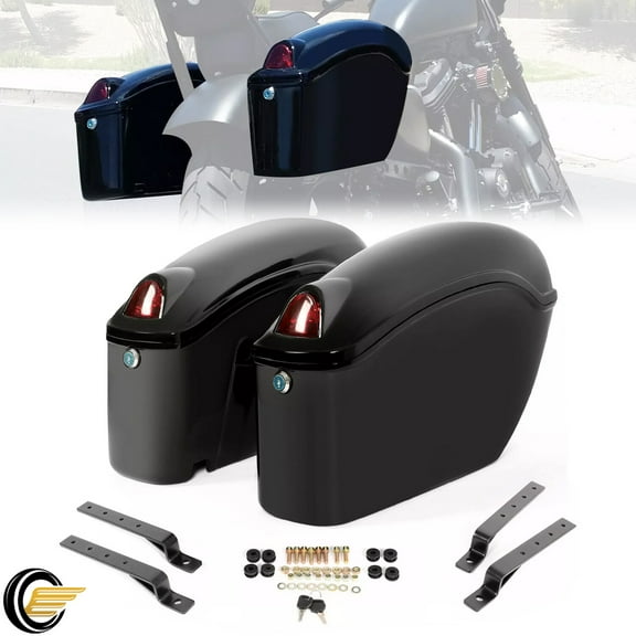 Motorcycle Hard Saddlebag Bags Trunk w/Lights For Honda Shadow Side Luggage Box