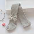 thumbnail image 2 of Wuxian Girls Wide Leg Sweatpants Knitted Stretch Leggings Cute Flower Bow Soft Tights Solid Color High Waist Full Length Stocking Pantyhose Casual Soft Dailywear,Light Gray,12-18 Months, 2 of 3