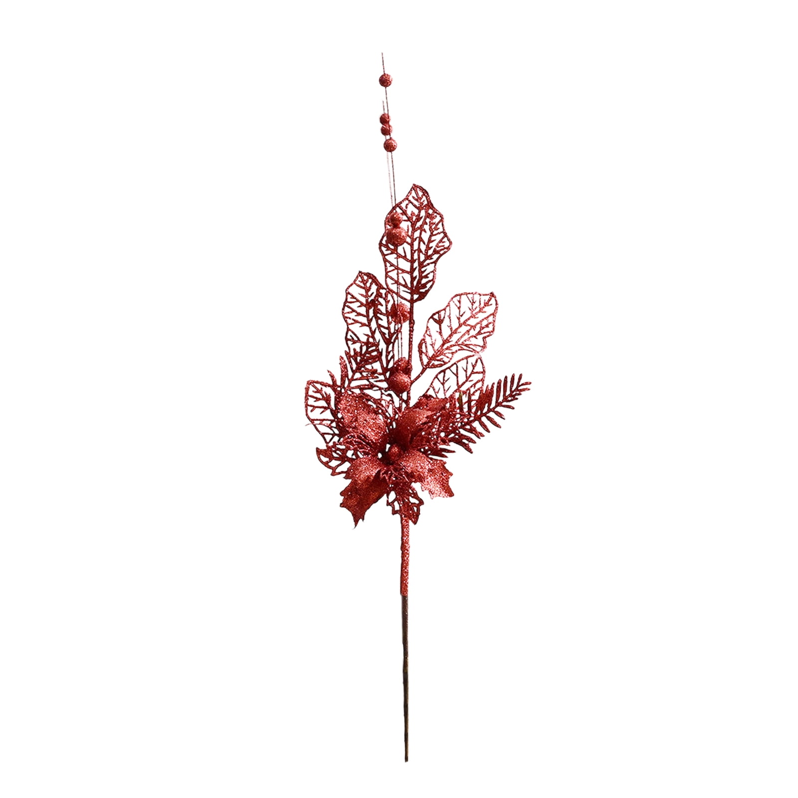 Zeyune 100 Pcs 14.6 Inch Glitter Artificial Christmas Picks Shinny Leaf  Spray Christmas Tree Picks and Sprays Floral Picks for Xmas Winter Wreath  Vase