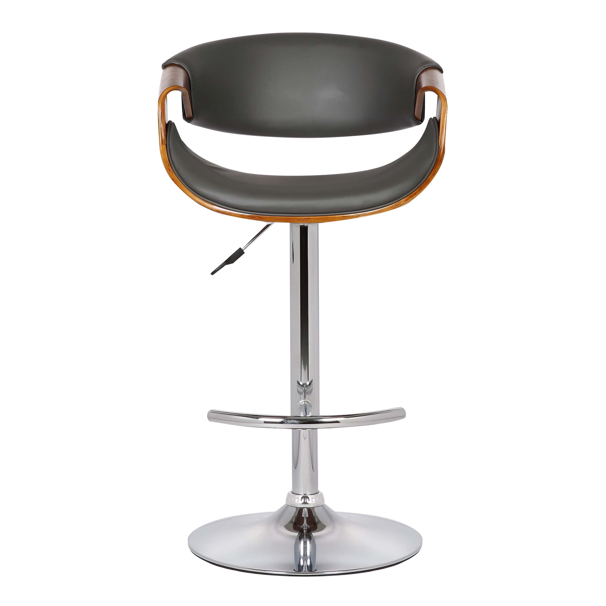 Armen Living Indoor Butterfly Adjustable Height Swivel Gray Faux Leather and Walnut Wood Bar Stool with Chrome Base