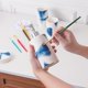 thumbnail image 4 of Juego de accesorios de baño de cerámica pintada de 4 piezas, incluye bomba dispensadora de jabón, soporte para cepillo de dientes, vaso, jabonera sanitaria, ideas de regalo para el hogar, artículos, 4 of 8