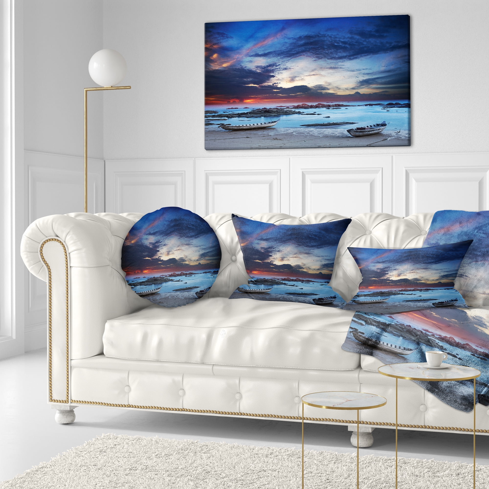 Designart Colorful Traditional Asian Boats - Landscape Printed Throw Pillow - 12x20