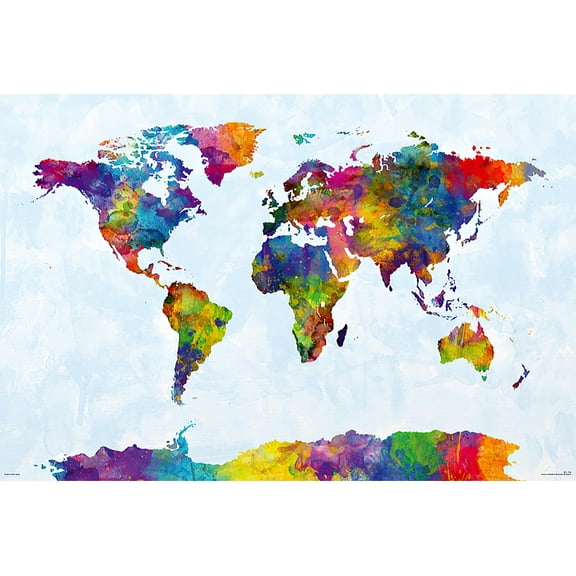 Map Of The World - Watercolor Art Poster / Print (Including Antarctica)