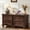 Walnut, variant on Buildhom Farmhouse Nightstand with Charging Station, 2-Drawer Rustic End Table with Solid Wood Legs for Bedroom, Black