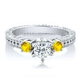 thumbnail image 2 of Gem Stone King 0.87 Ct Round White Topaz Yellow Sapphire 925 Sterling Silver Ring (Size 5), 2 of 2