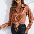 thumbnail image 5 of Soft Silky Satin Shirts for Women Button Down Collared Blouses Leopard Print Solid Long Sleeve Dressy Casual Tops (2XL, Khaki), 5 of 5