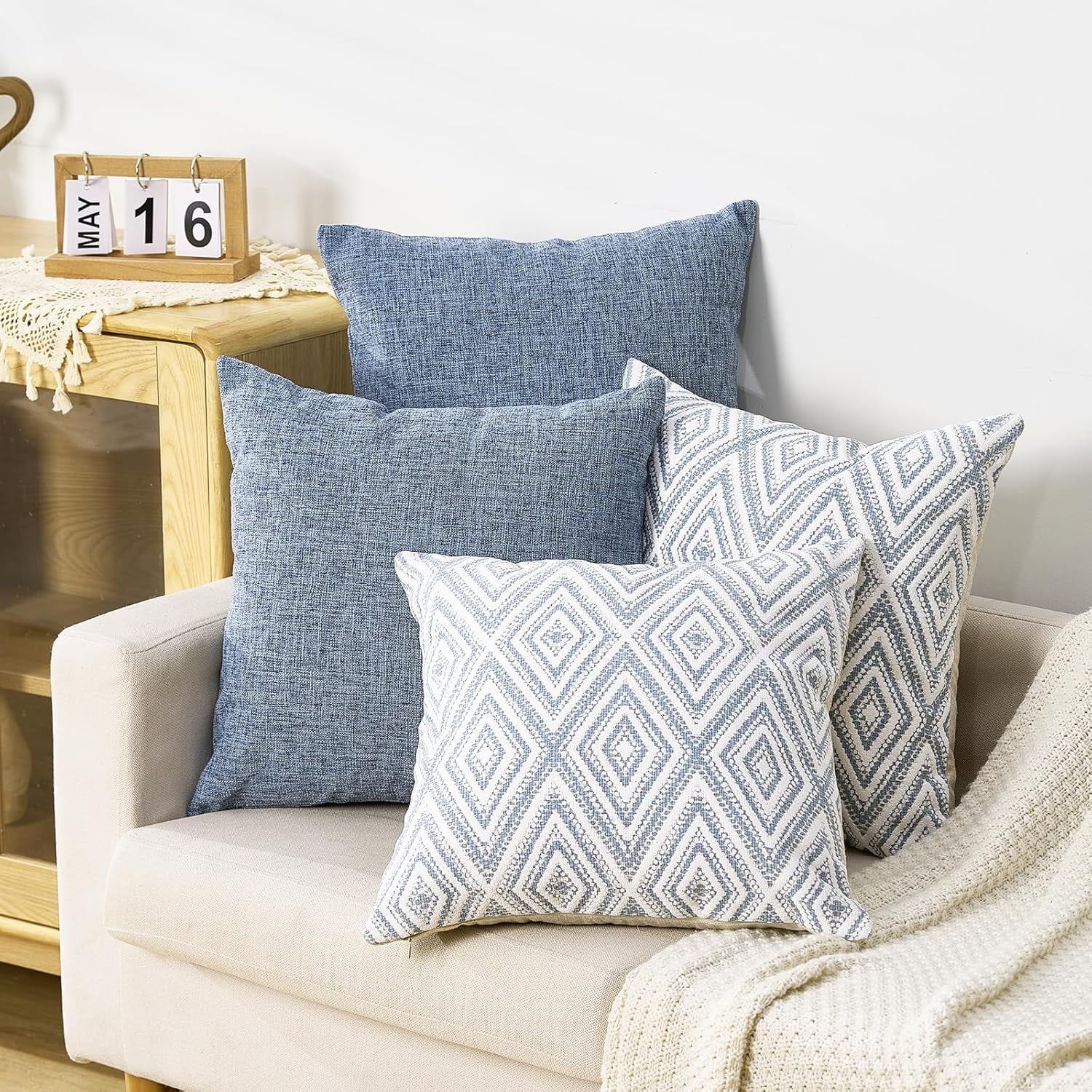 Wehilion Decorative Throw Pillow Covers Set of 2/4 Couch Pillows Linen Cushion Cover for Couch Sofa Living Room, 18"x18" inch
