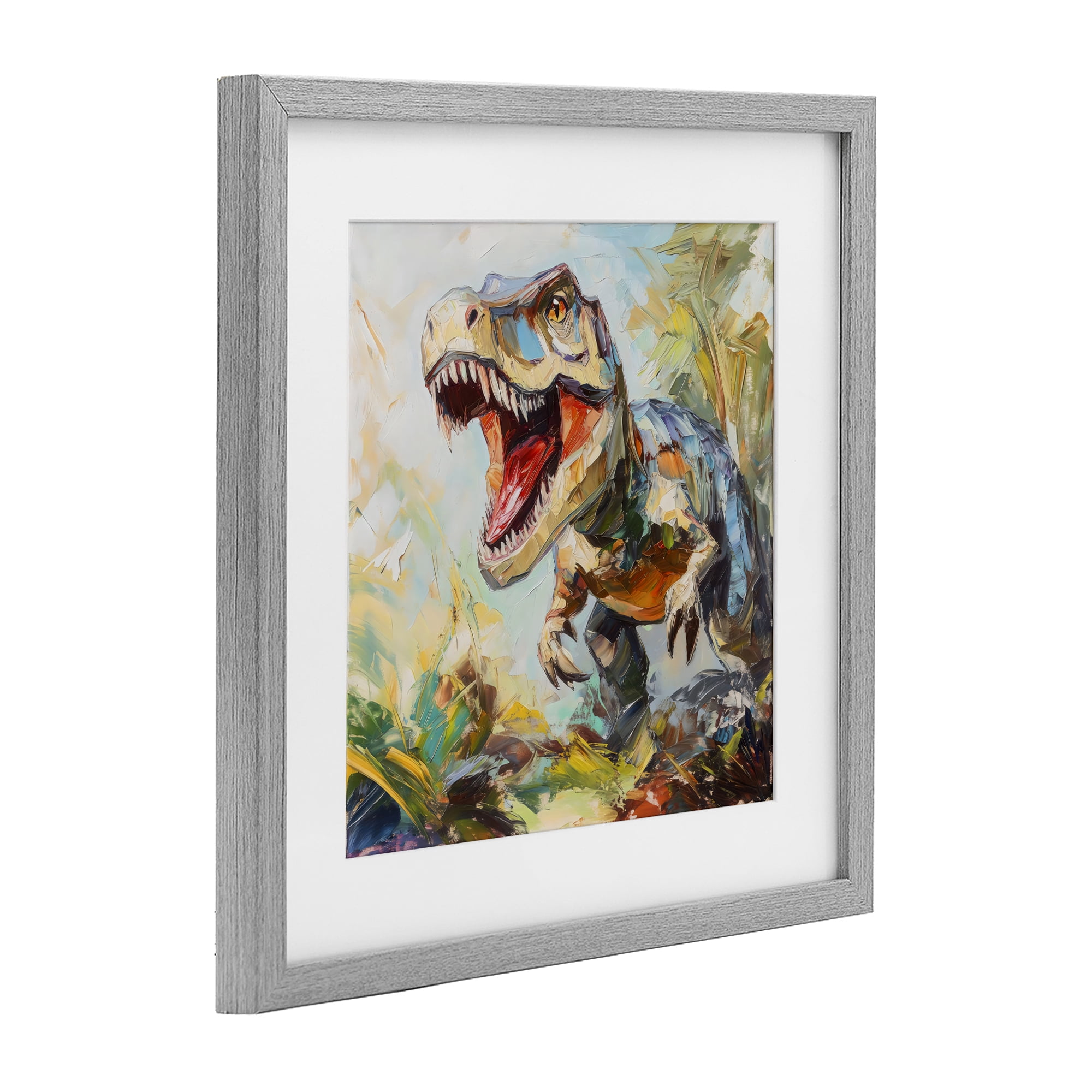 Stupell Industries Enchanting T-Rex Roar Gray Framed Print Under Glass, design by Creative Studio