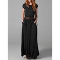 thumbnail image 2 of Vestido largo elegante de color liso con cuello redondo para mujer, vestido largo liso con bolsillos, vestidos de falda larga, vestidos largos de oficina de manga corta para mujer, 2 of 3