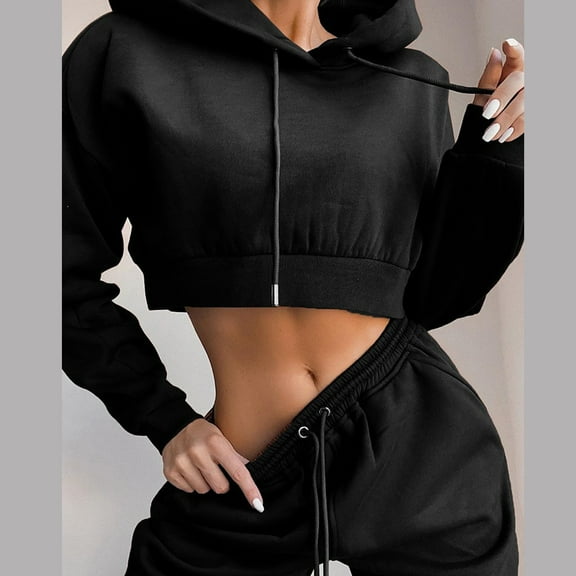 Baqcunre Womens Sweatpants Women'S Outfits Tracksuit Hooded Sweatshirt And Sweatpants Sports 2 Piece Set Sweatsuits Joggers Pants For Women Womens Pants Black L