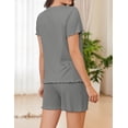 thumbnail image 3 of Ekouaer Womens Pajamas 2 Piece Ribbed Knit Pjs Short Sleeve Sleepwear Set Summer Soft Pajamas Set Casual Lounge Sets Light Grey, 3 of 5