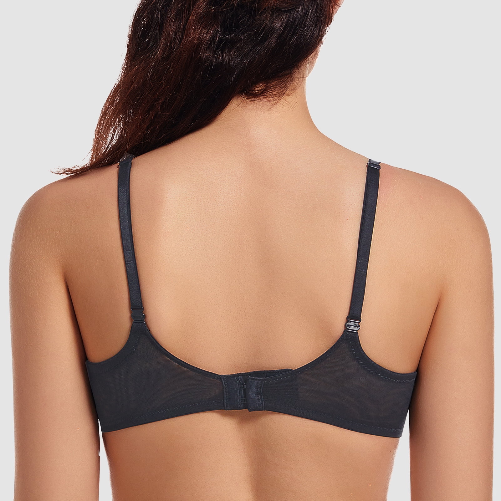 MELENECA Women's Sexy Lace Push Up Plus Size Sheer Balconette Underwire Unlined Bra Black 34A