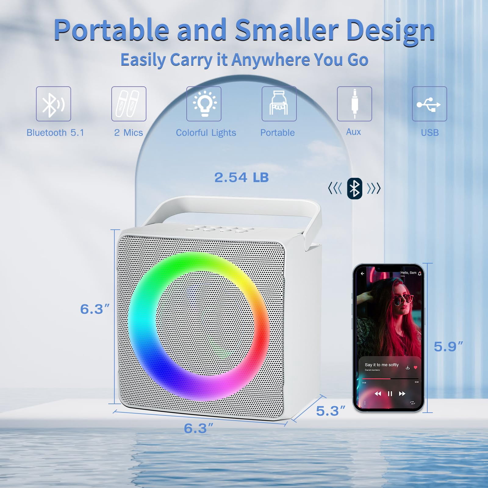 BONAOK Karaoke Machine, Portable Bluetooth Karaoke Speaker for Adults Kids, with 2 Wireless Mics, Ideal Gifts for Girls Boys Party(White)