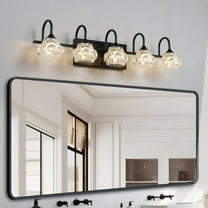 ACE-LIGHTS,Retro 5-Light Bathroom Vanity Light Fixture with Crystal Glass Shades(Bulbs Not Included),Wall Mounted Lighting for Bathroom,Dressing Room,Powder Room and Vanity Mirror(Black）