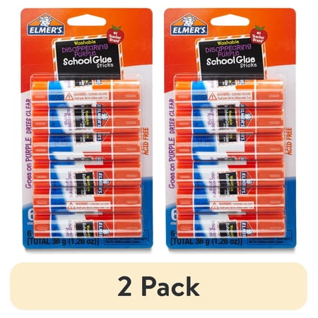 (2 pack) Elmer's Disappearing Purple School Glue Sticks, Washable, 0.21 Ounce Glue Sticks, 6 Count
