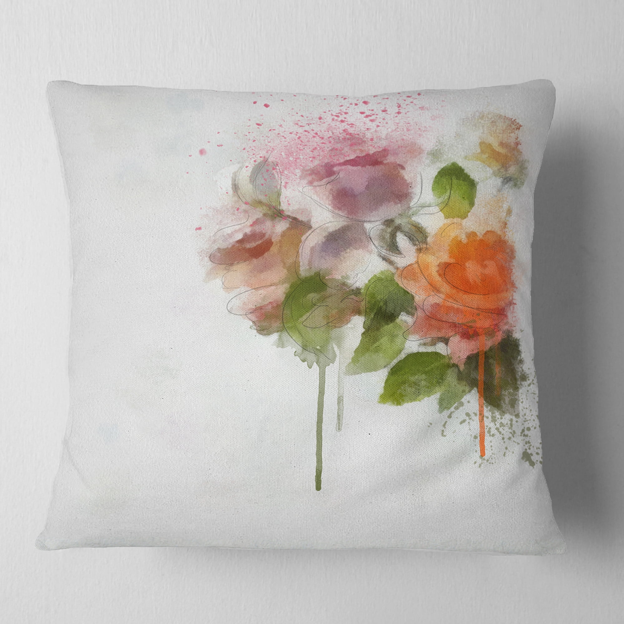 Designart Abstract Hand drawn Flowers Sketch - Flowers Throw Pillowwork - 18x18