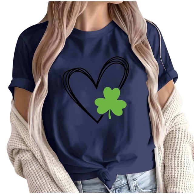 Camiseta de Manga Corta de Cuello Redondo Impresa de Primavera Superior de las Mujeres, Mezcla Ligera de Poliéster para Uso Diario Y de Fiesta Casual