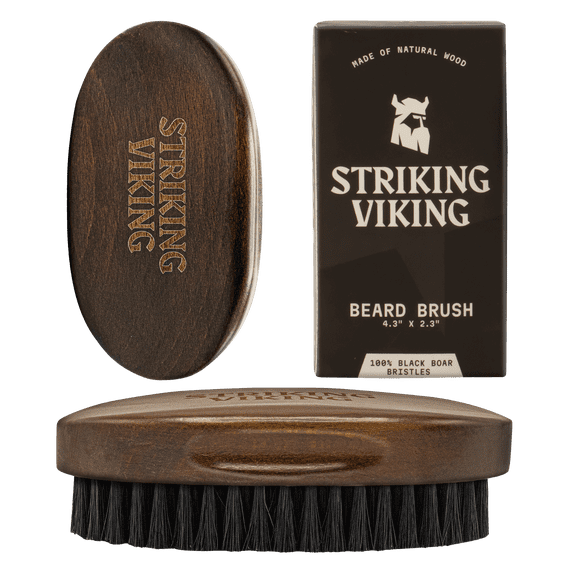 Striking Viking Boar Bristle Beard Brush for Men, Beech Wood Handle, Natural Bristles