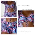 thumbnail image 5 of Bikini De Mujer Impreso Traje De Baño De 3 Piezas Traje De Baño Protector Solar De Talle Alto Sujetador Inalámbrico Cubierta De Malla Ropa De Playa Púrpura S, 5 of 5