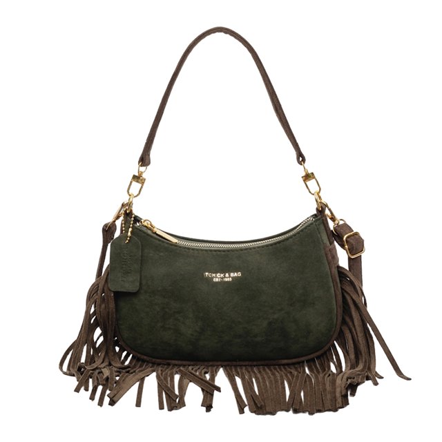 Bolso Vintage para Axila Retro Gamuza Sintética Mujer Con Borla () Verde