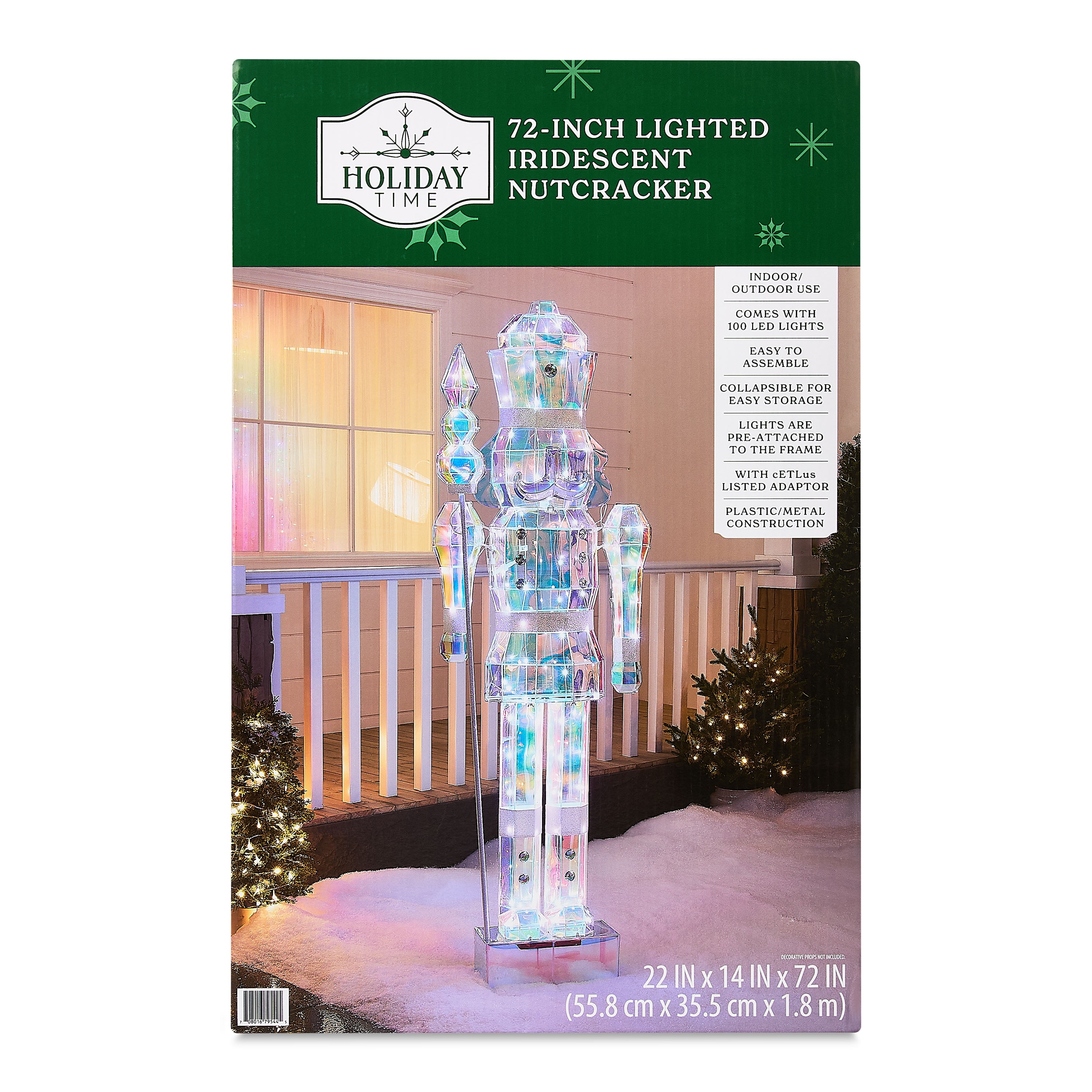 Light-Up Prismatic Nutcracker Indoor/Outdoor Christmas Decoration, Iridescent, 6', by Holiday Time