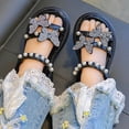 thumbnail image 4 of Xfvqtps Kids Girls Beach Sandals Open Toe Pearl Rhinestone Butterfly Hook and Loop Soft Sole Flats Summer Shoes, 4 of 5